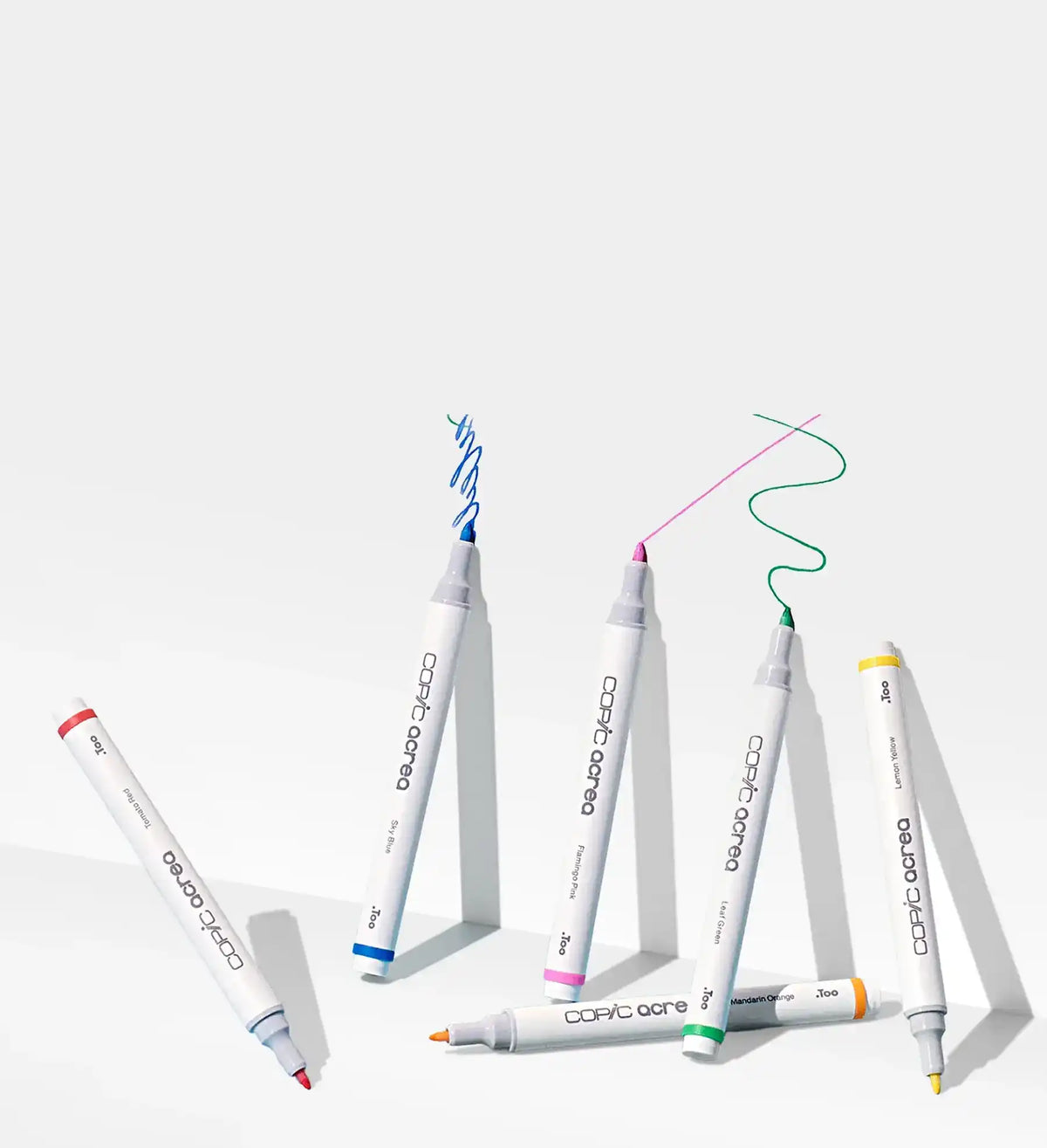A set of colorful art markers with fine tips.