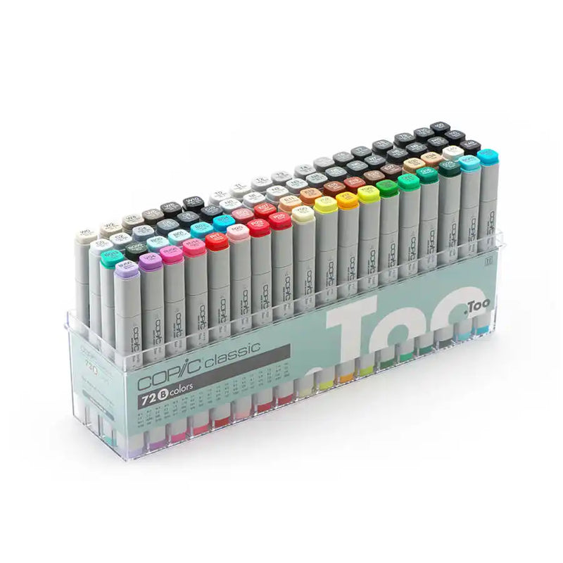 A large set of Copic Classic markers in a clear plastic display case, offering 720 colors.