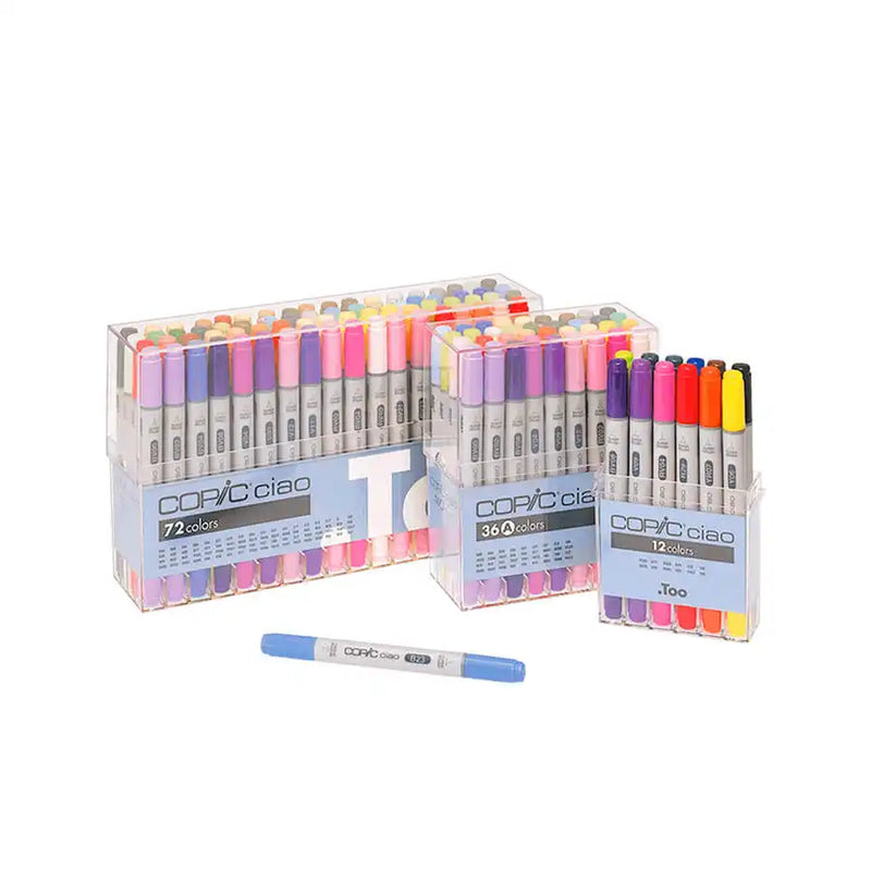 Sets of Copic Ciao marker pens in various color counts.