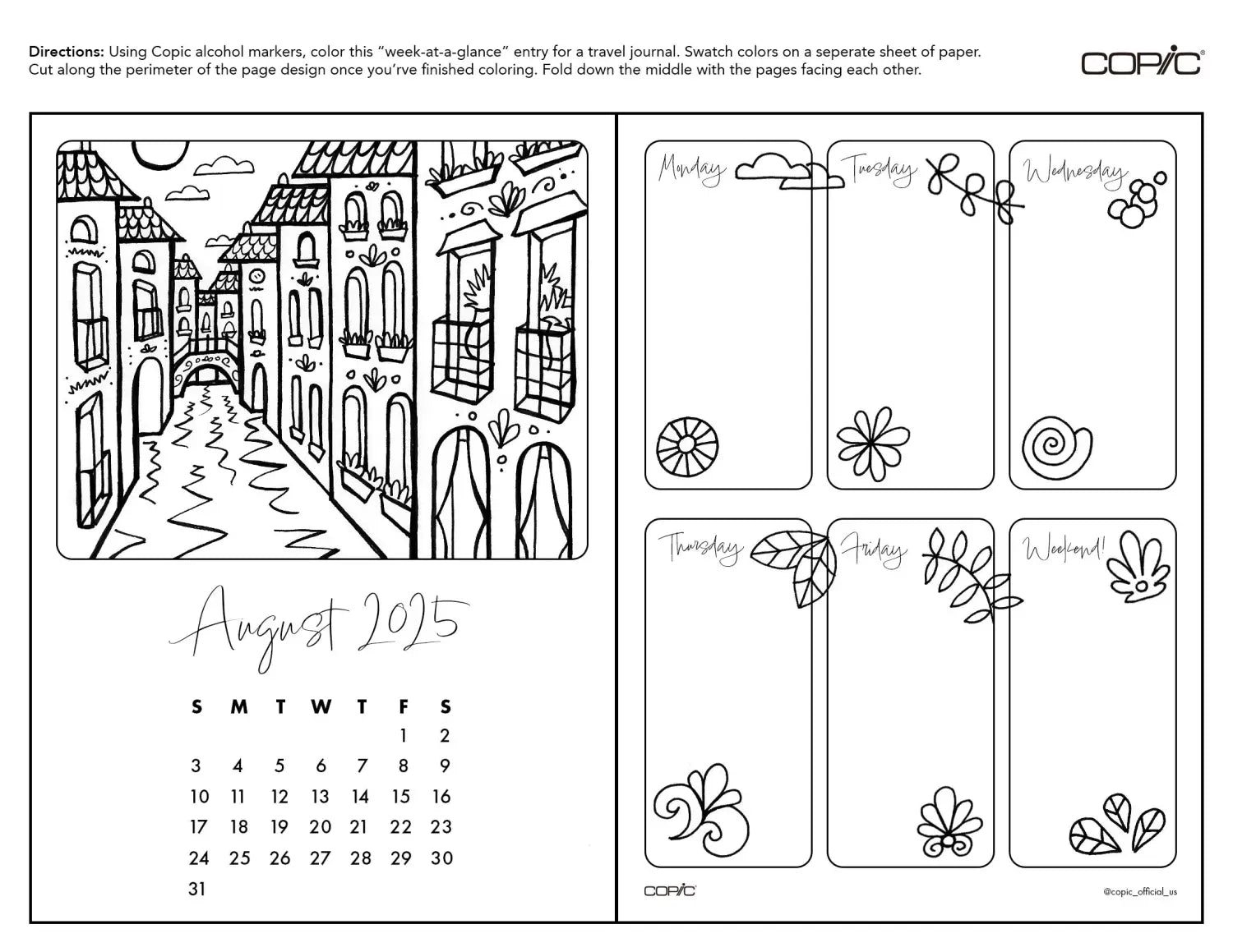 Travel Journal: Coloring Weekly Insert 1