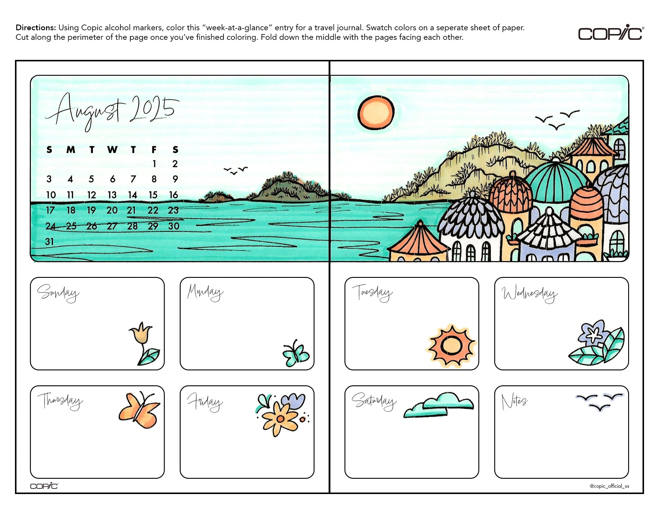 Travel Journal: Coloring Weekly Insert 2