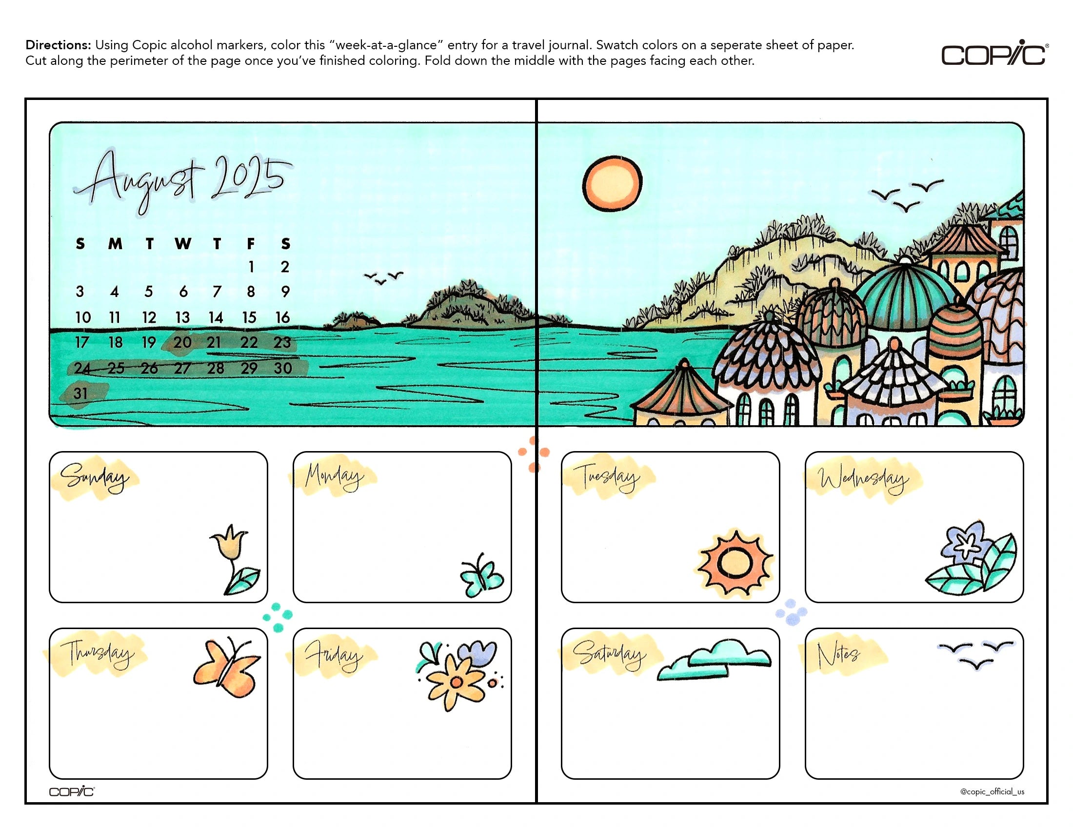 Travel Journal: Coloring Weekly Insert 2