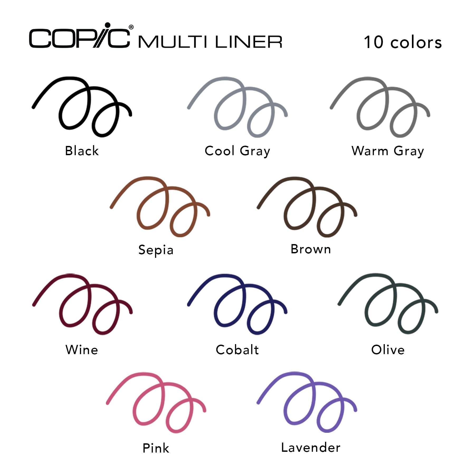 10 colors of the Multiliner pen