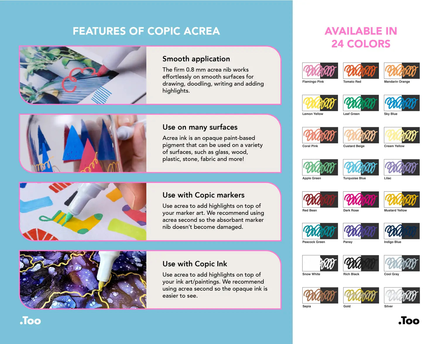 Copic acrea: Marker Features