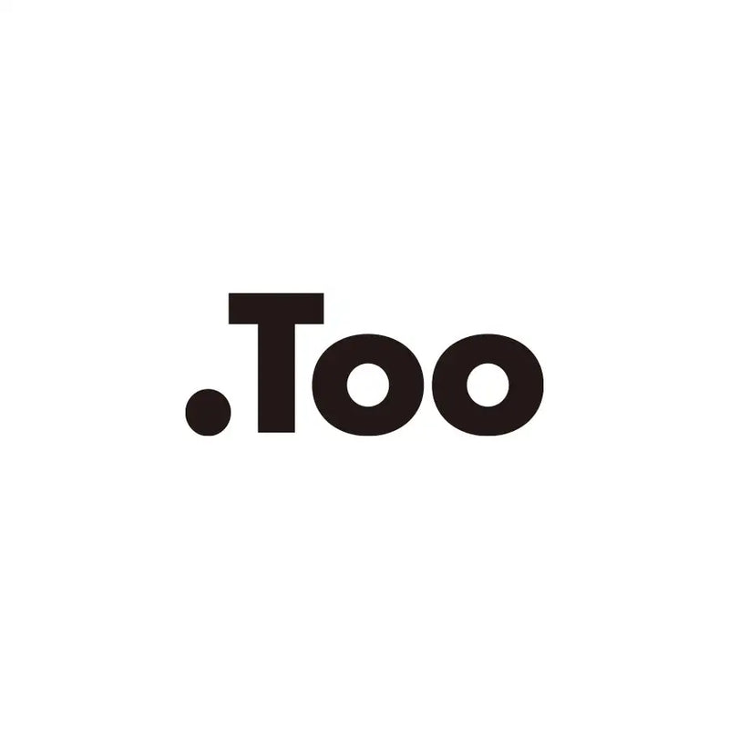 Black dot and lowercase ’too’ logo design on white background.