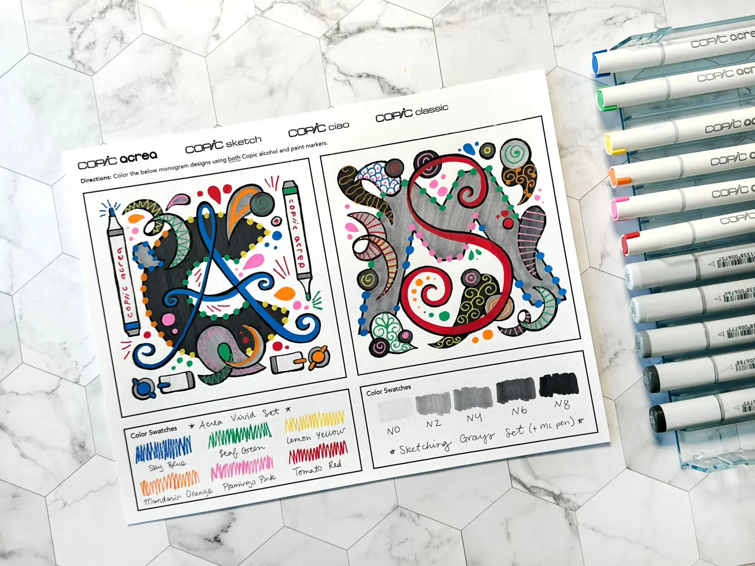 Coloring Monograms with Acrea and Alcohol Markers