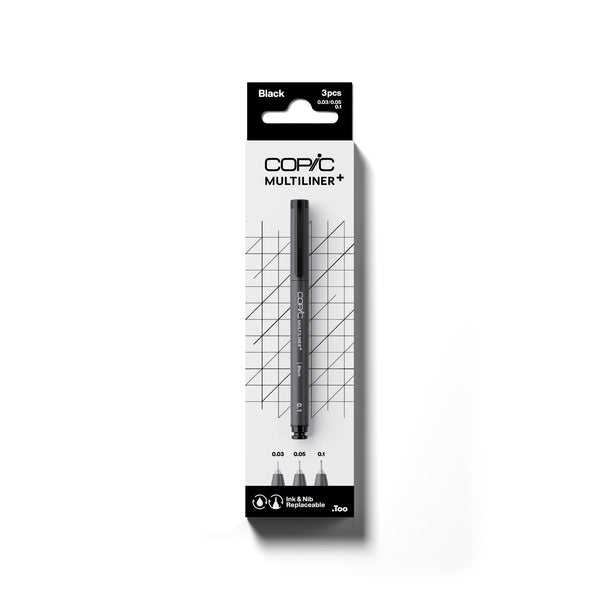 COPIC® Multiliner+: Black 3PC Assorted Set – 0.03mm, 0.05mm, and 0.1mm
