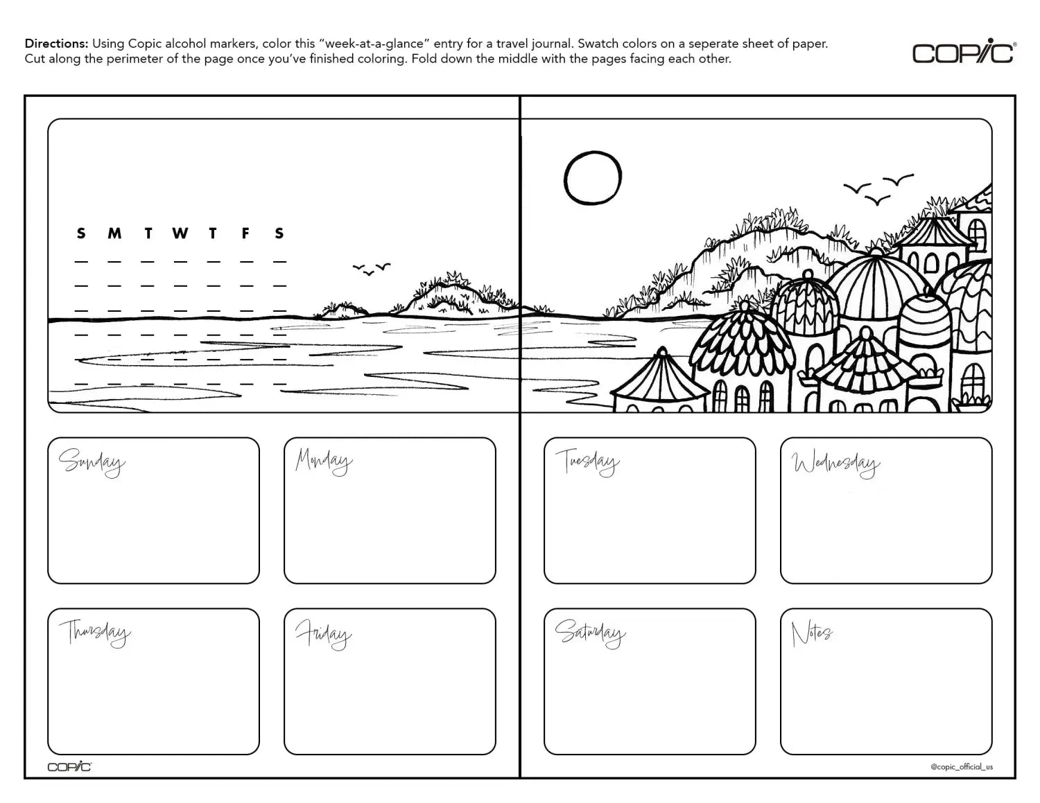 Travel Journal: Coloring Weekly Insert 2