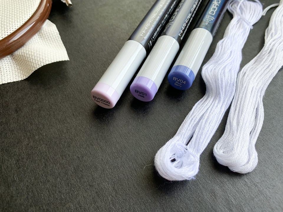 Embroidery thread dying with Copic Ink step 1