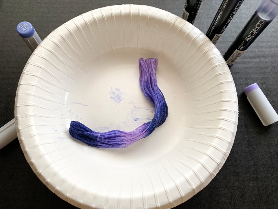 Embroidery thread dying with Copic Ink step 5