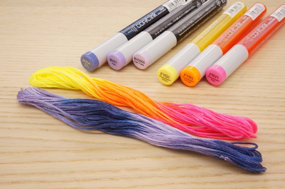 Embroidery thread dying with Copic Ink Fluorescent