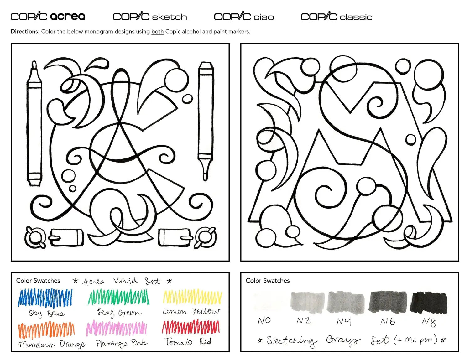 Coloring Monograms with Acrea and Alcohol Markers