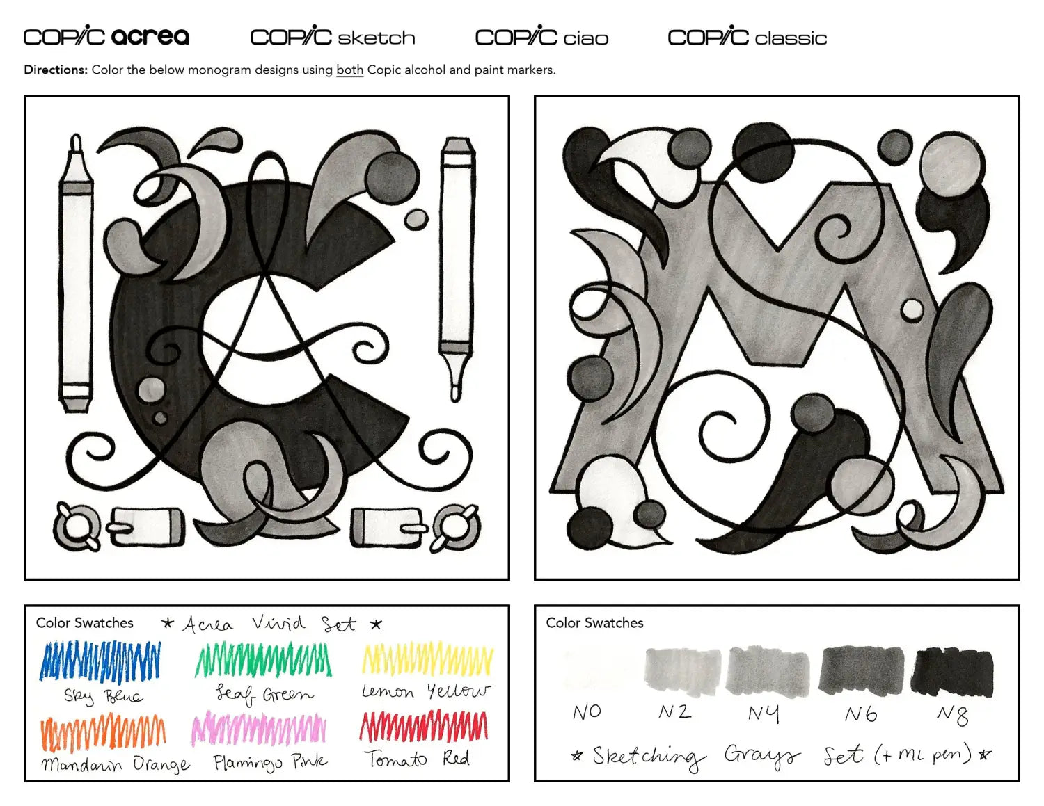 Coloring Monograms with Acrea and Alcohol Markers