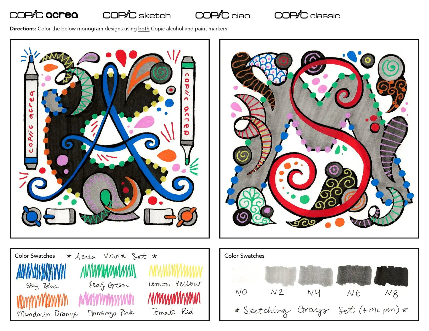 Coloring Monograms with Acrea and Alcohol Markers