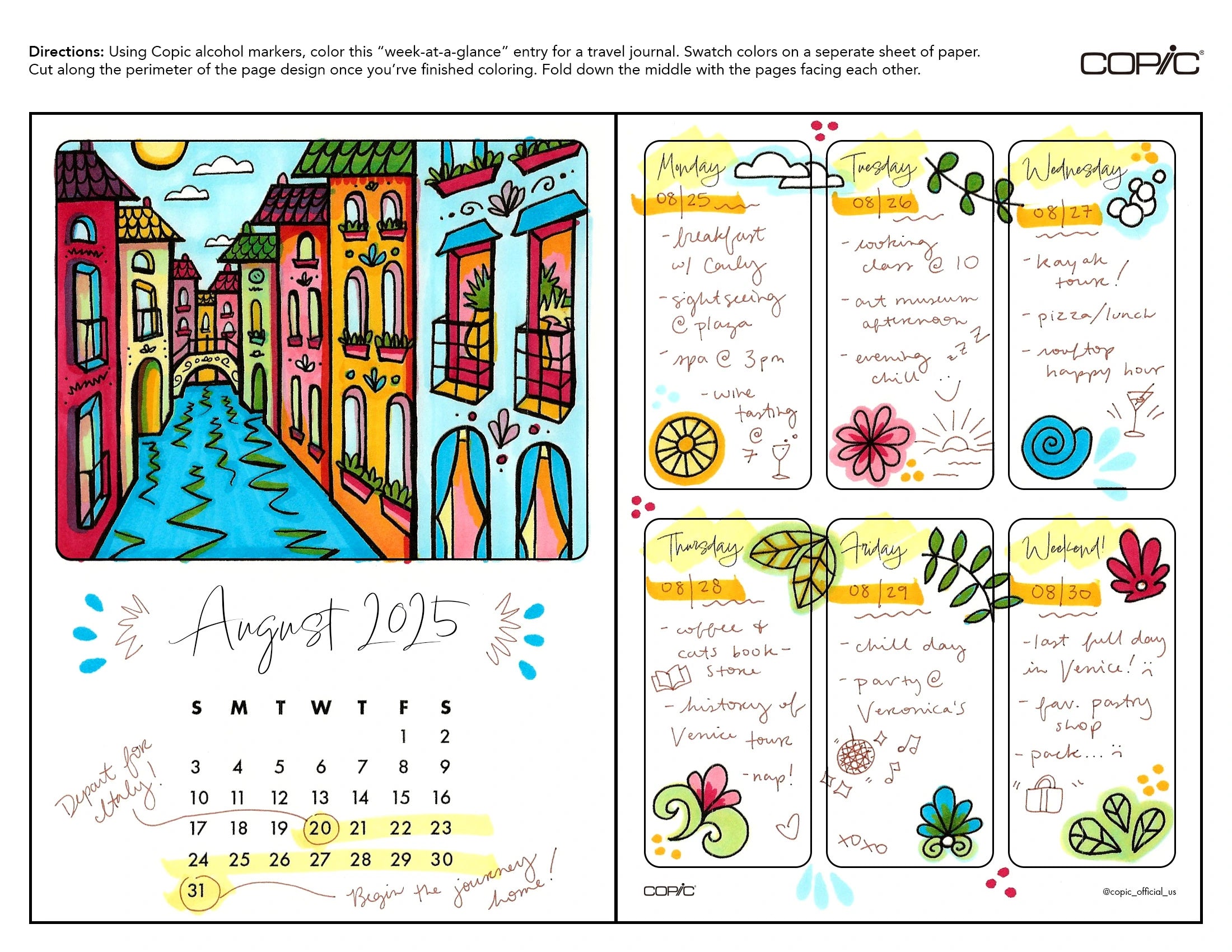 Travel Journal: Coloring Weekly Insert 1